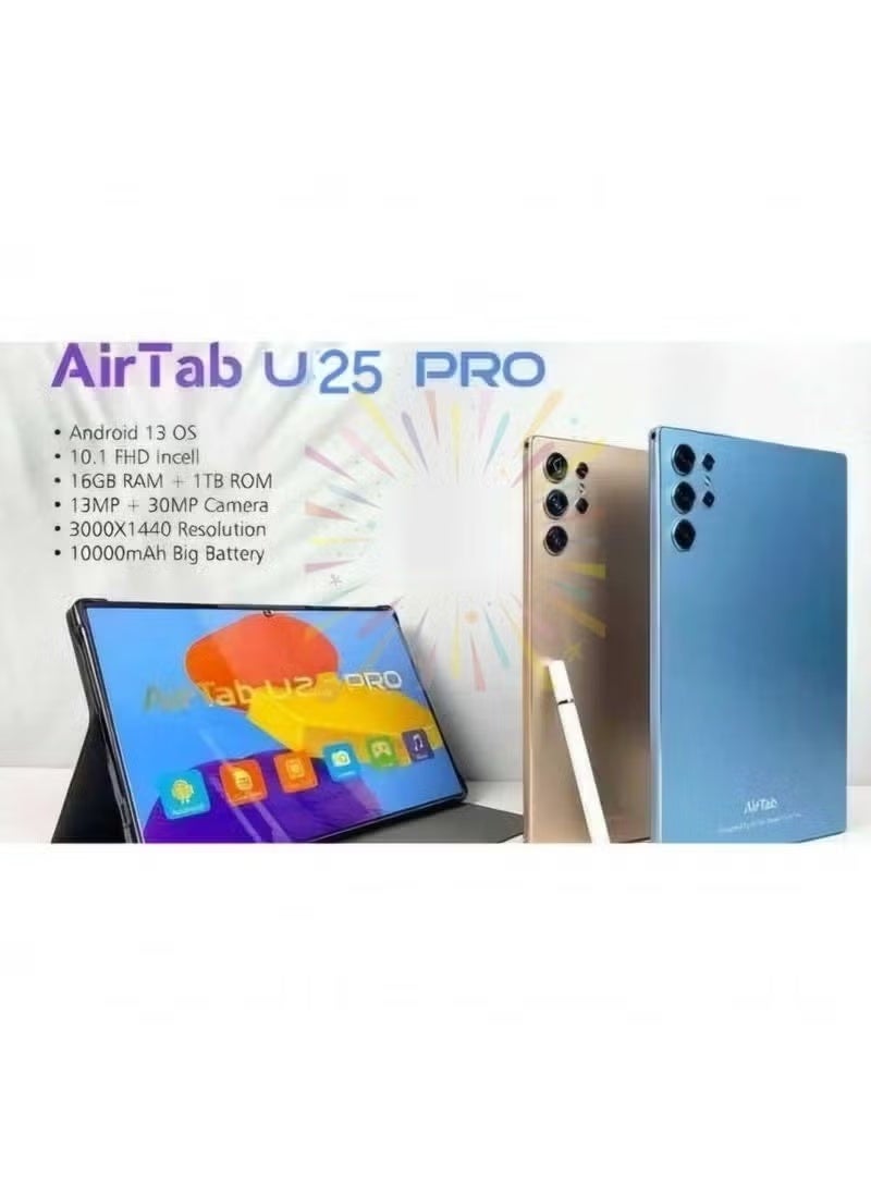 AIR TAB U25 Pro Android 15 Tablet 10.1-Inch FHD Display, 16GB RAM, 1TB Storage, 10000mAh Battery, Dual SIM, WiFi & Bluetooth with Arabic Keyboard – Study, Business & Entertainment – Blue - Image 2
